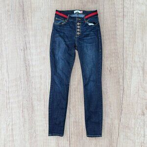 CABI Skinny Button Fly 3751 Stretch Denim Jeans Red/Blue Trim Size 4